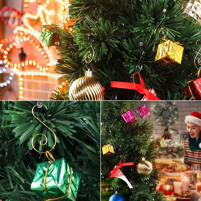 UCSAJI 200PCS Christmas Ornament Hooks Christmas Tree Ornament Hanger Metal Wire Hanging Hook for Xmas Tree Xmas Balls Party Decor (Gold) - Image 2